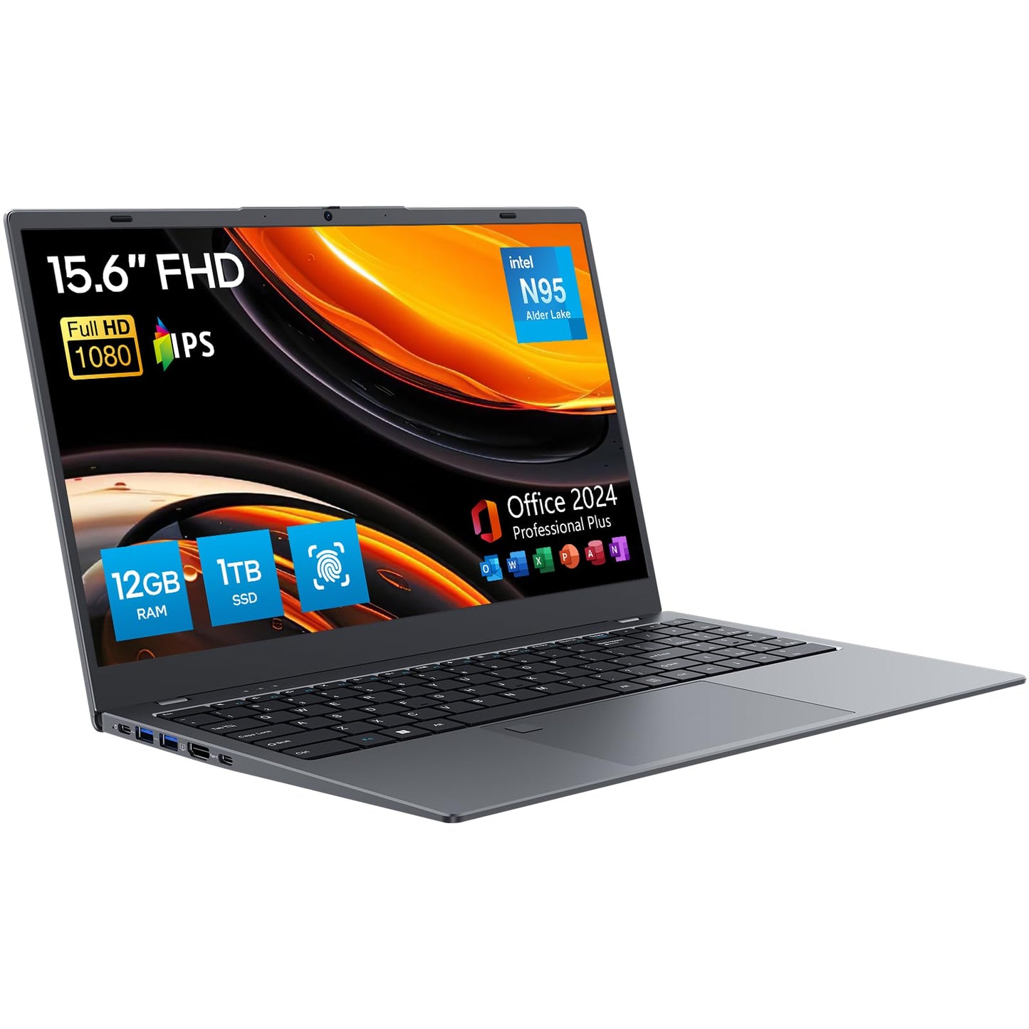 ノート 15.6 インチ FHD IPS【日本語キーボードカバー付】 Intel N95/12GB DDR5/1TB SSD Win11 Pro/Office2024 Pro Plus WiFi5/BT5.0 Web カメラ プライバシーシャッター